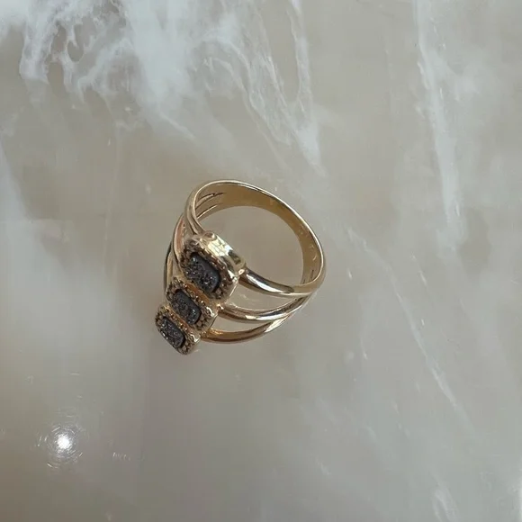 MM Stamped Trio Triple Agate Gold Tone Ring Melinda Maria - Picture 2 of 4